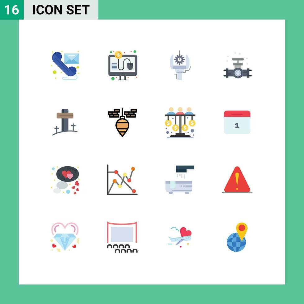 16 Thematic Vector Flat Colors and Editable Symbols of plumbing mechanical online payment gauge production Editable Pack of Creative Vector Design Elements