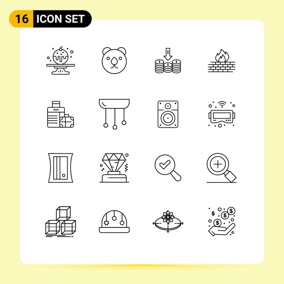16 Thematic Vector Outlines and Editable Symbols of bag security money network computer Editable Vector Design Elements