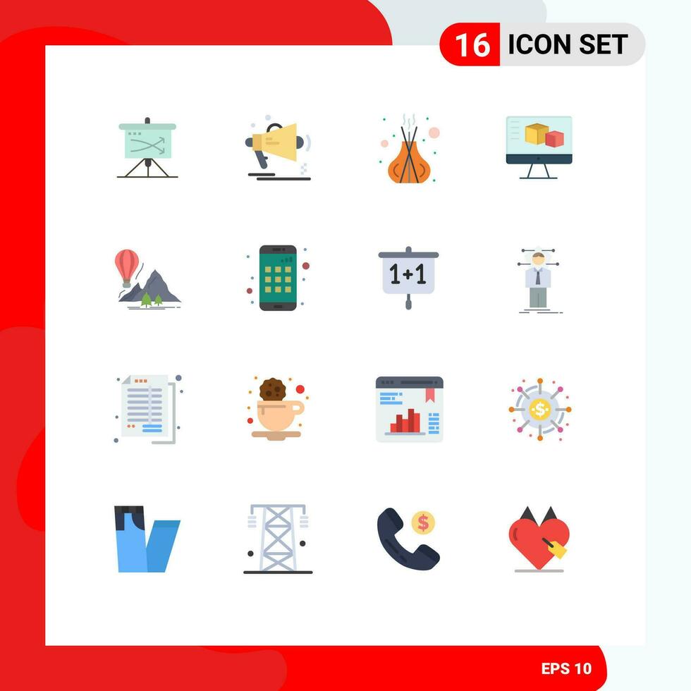 16 Thematic Vector Flat Colors and Editable Symbols of computing monitor announcement computer spa Editable Pack of Creative Vector Design Elements