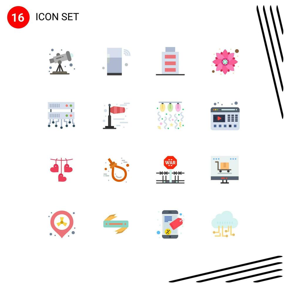 16 Creative Icons Modern Signs and Symbols of shared web database server battery party pattern Editable Pack of Creative Vector Design Elements