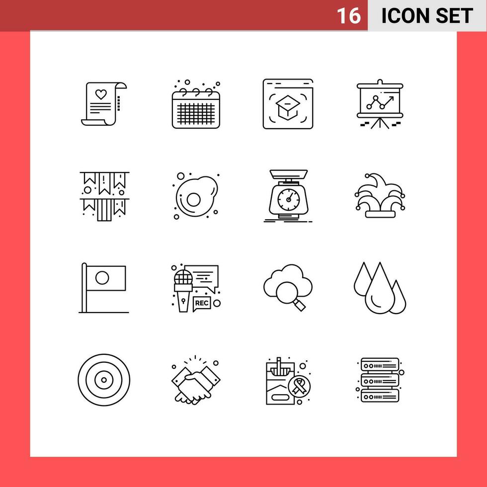 16 Thematic Vector Outlines and Editable Symbols of presentation chart note school learning Editable Vector Design Elements