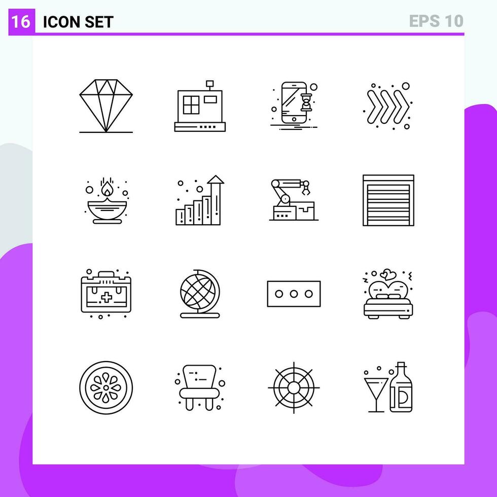 16 Creative Icons Modern Signs and Symbols of graph lamp mobile flame keyboard Editable Vector Design Elements