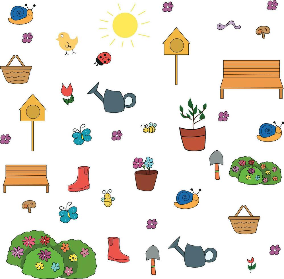 collection of garden objects vector