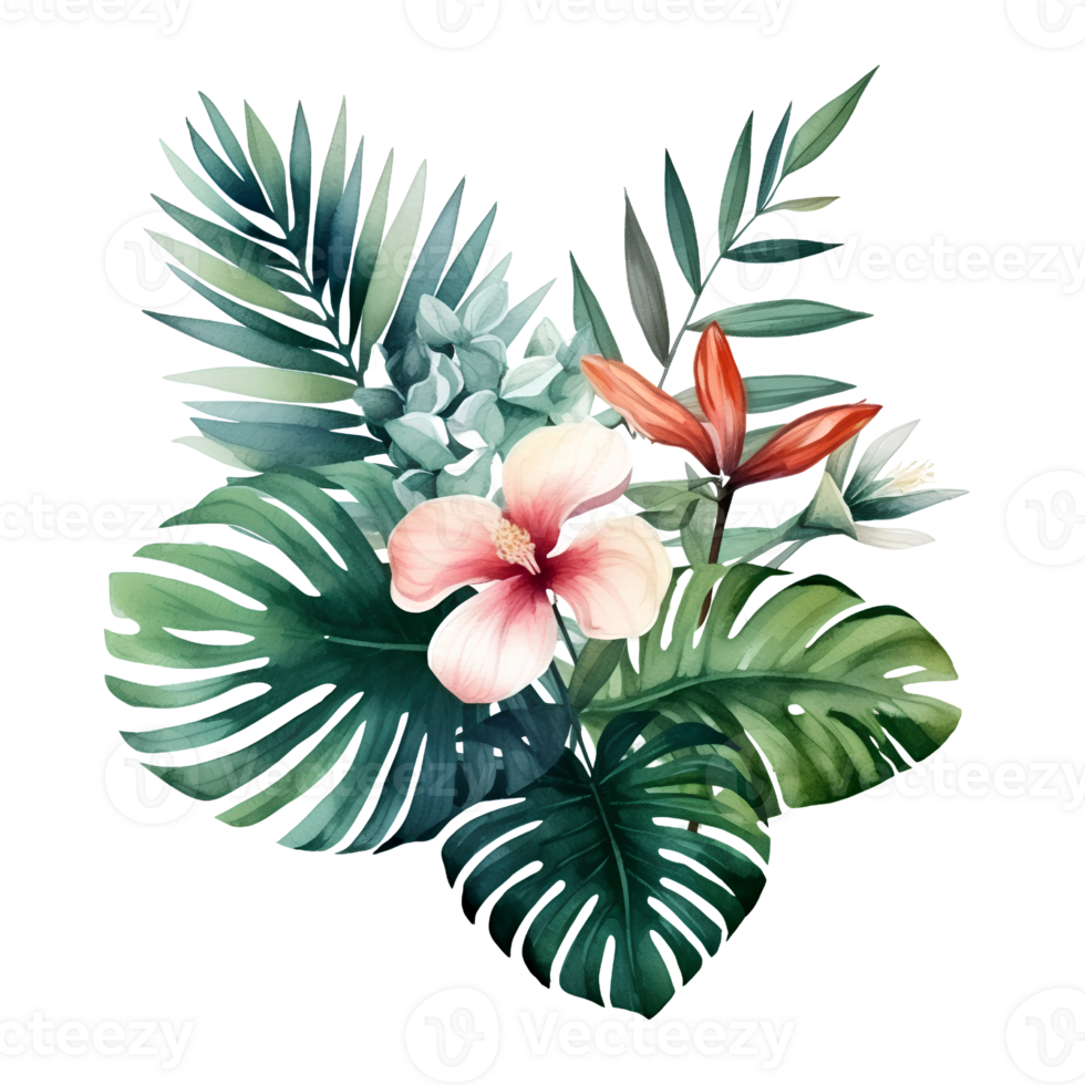 tropical leaf watercolor jungle ai generate png
