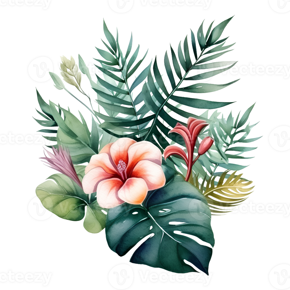 tropical leaf watercolor jungle ai generate png
