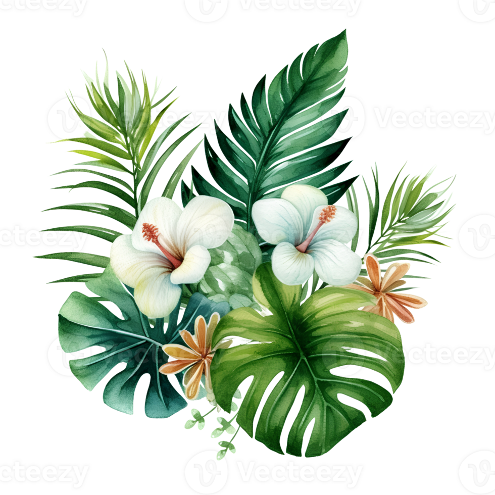 tropical leaf watercolor jungle ai generate png