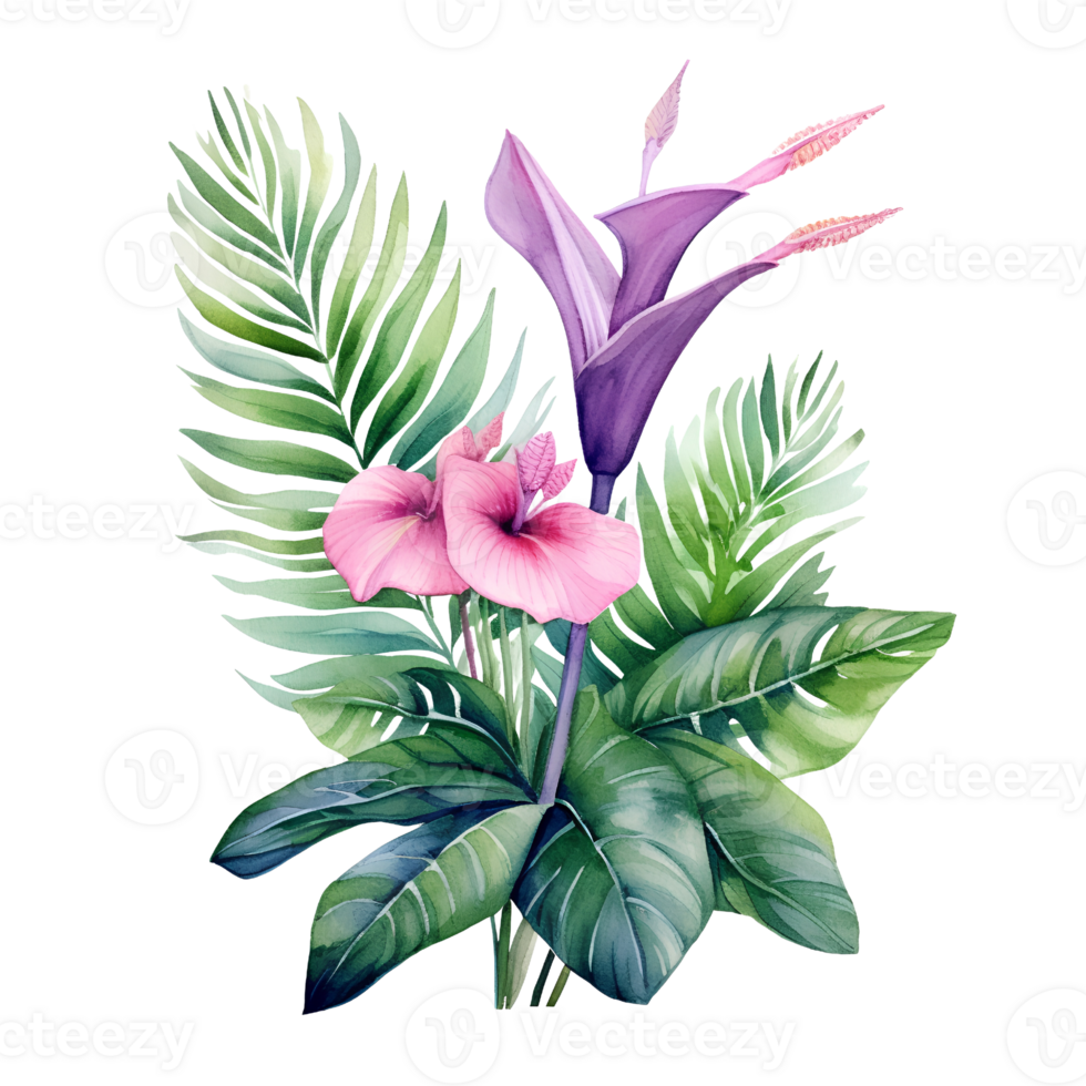 tropical leaf watercolor jungle ai generate png