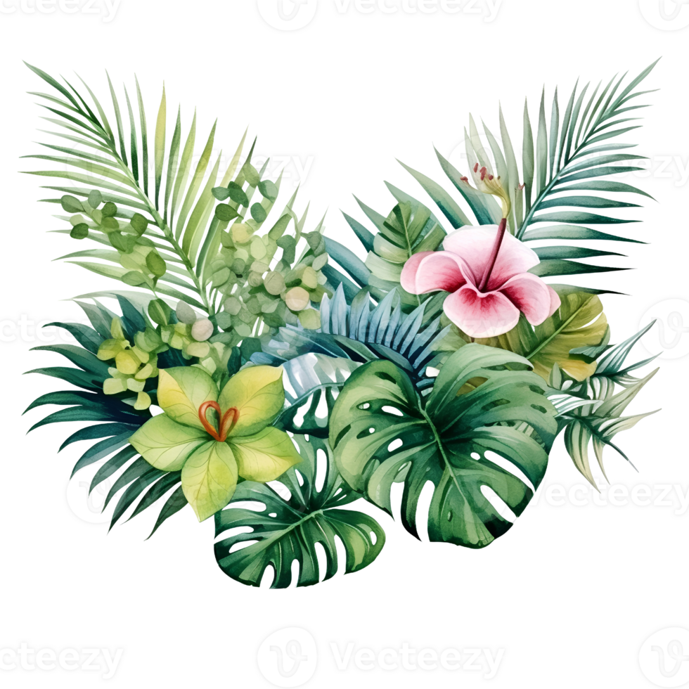 tropical leaf watercolor jungle ai generate png