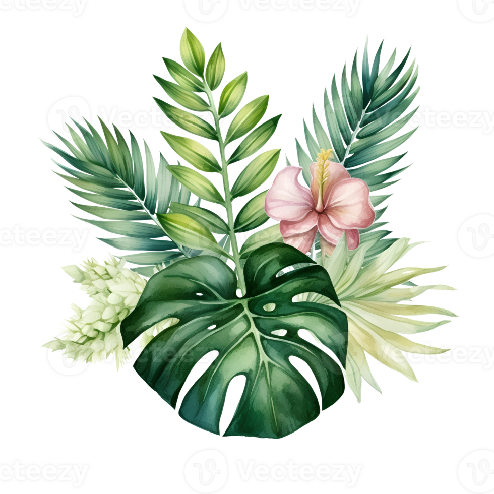 tropical leaf watercolor jungle ai generate png