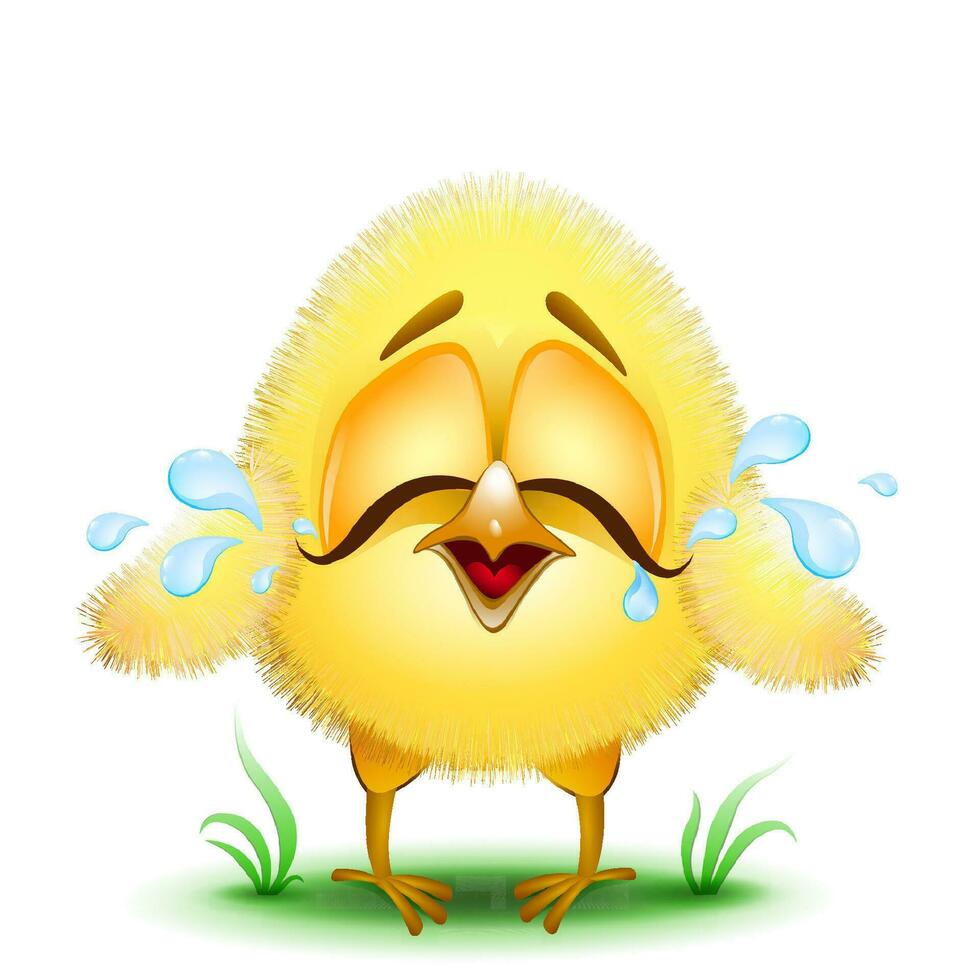 linda dibujos animados pequeño amarillo polluelo llorando con lágrimas vector