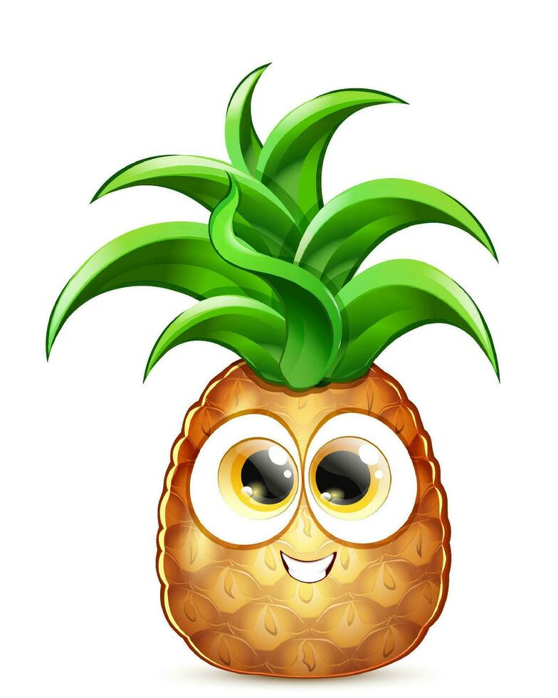 Cute funny smiling cartoon isolated pineapple fruit. vector