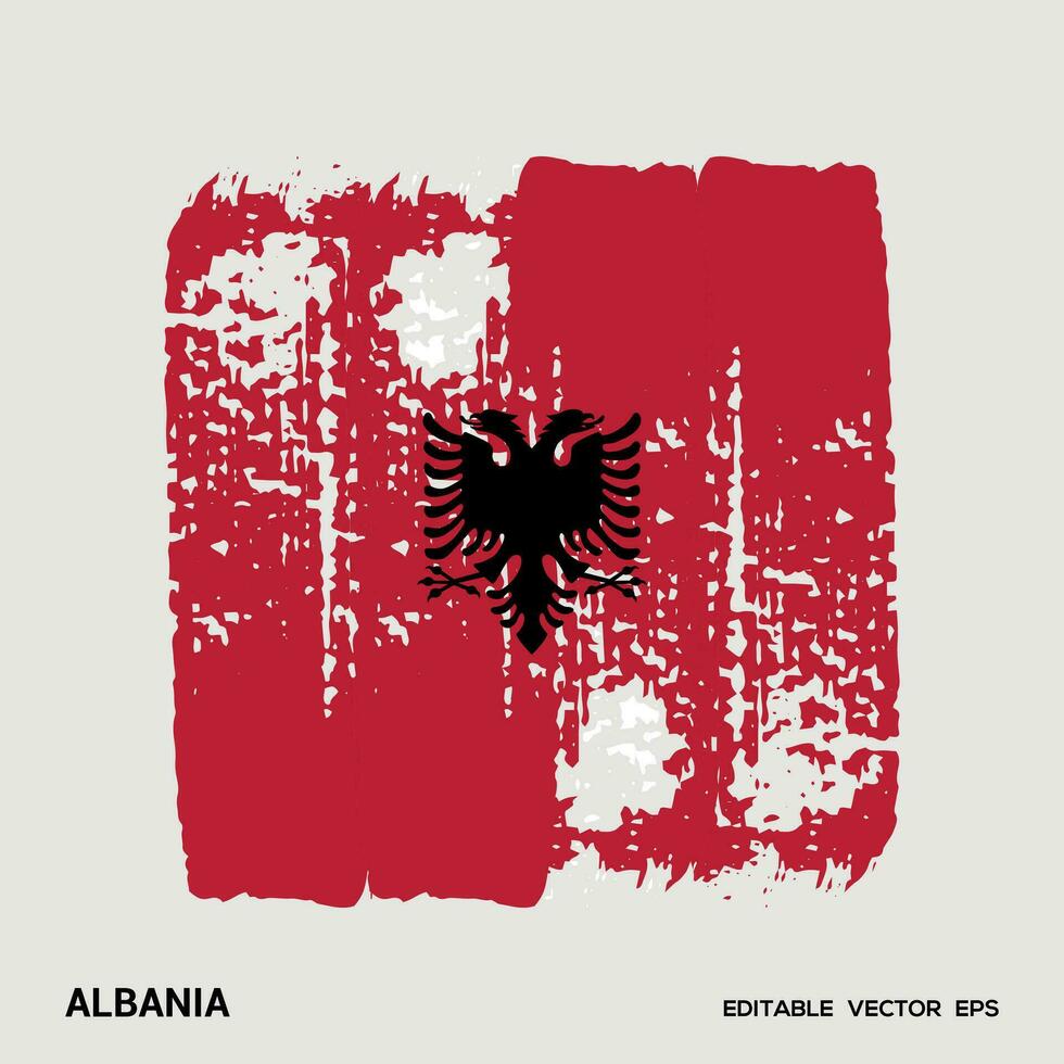 Albania bandera cepillo vector ataque, bandera de Albania en grunge cepillo ataque.