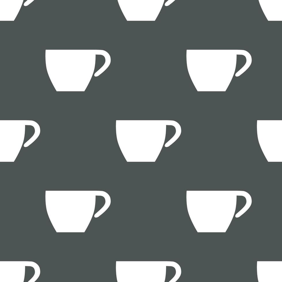 Simple vector coffee background. Repetitive geometric coffee icons. Seamless pattern with coffee cups on grey background