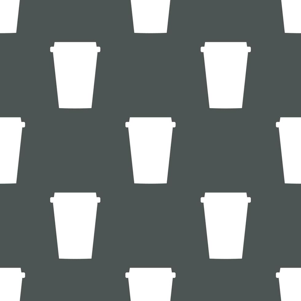Simple vector coffee background. Repetitive geometric coffee icons. Seamless pattern with paper coffee cups on grey background