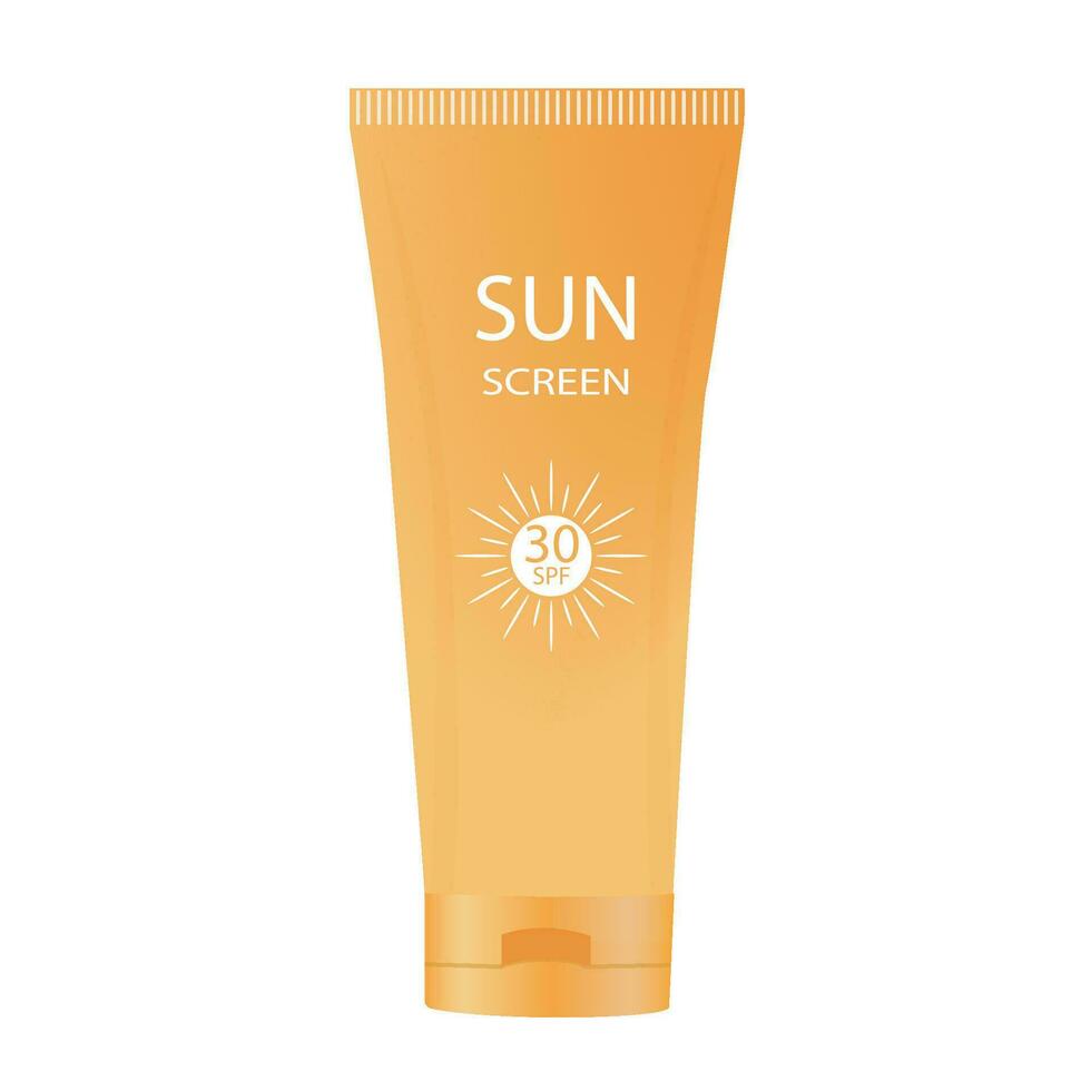 Sunscreen Cream in tube . Vector illustration isolated on white background.