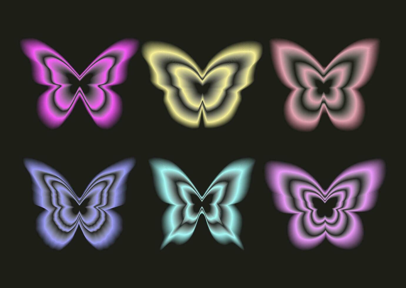 Stickers with a blurred Y2K effect. Butterfly shapes in trendy retro style. Vector illustration.