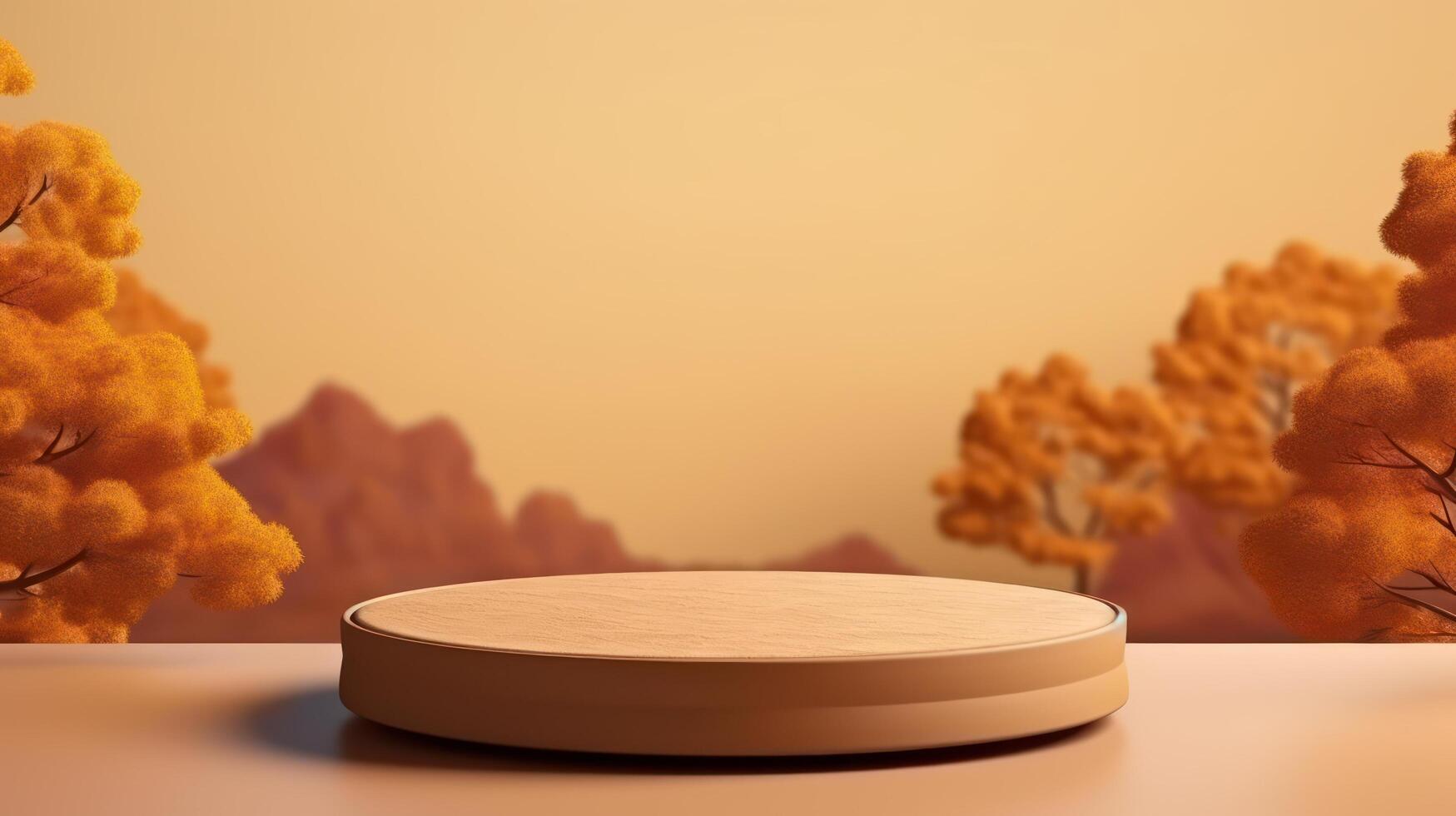 Empty Podium for Product Display on Autumn Background. photo