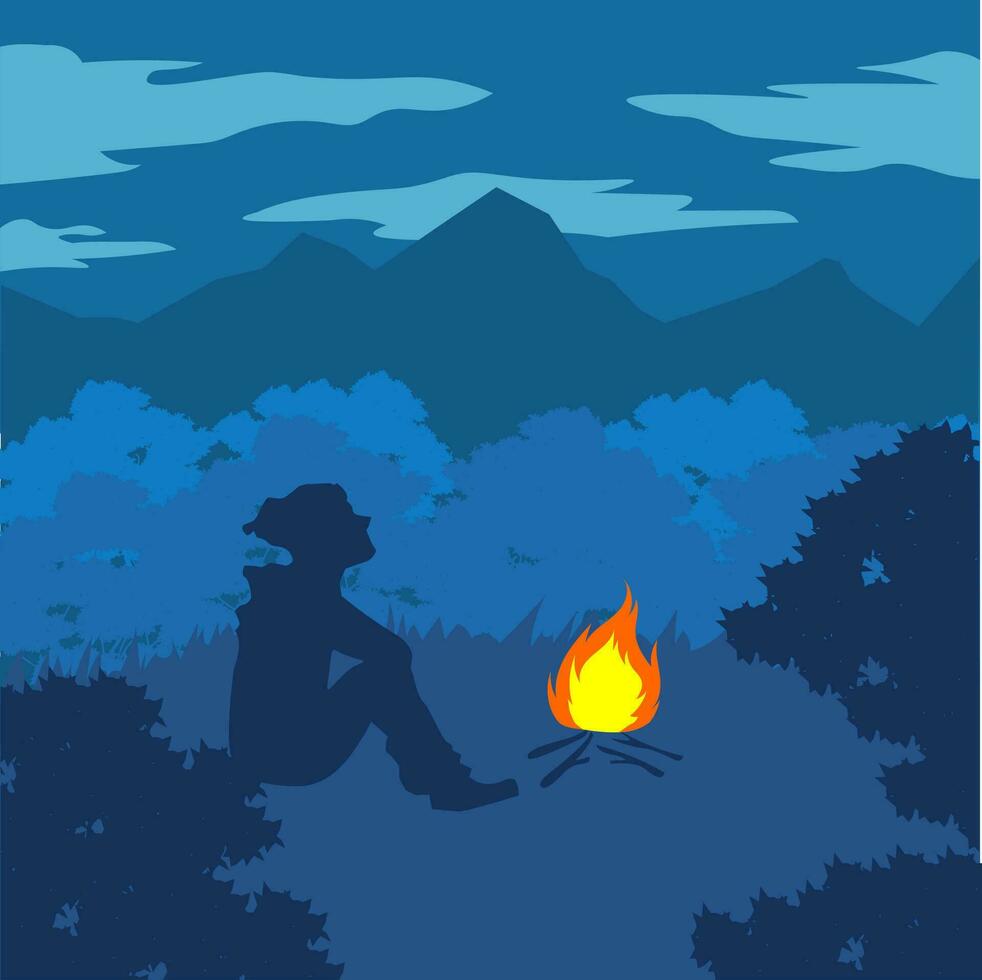 ilustración de un hombre perdido en bosque vector