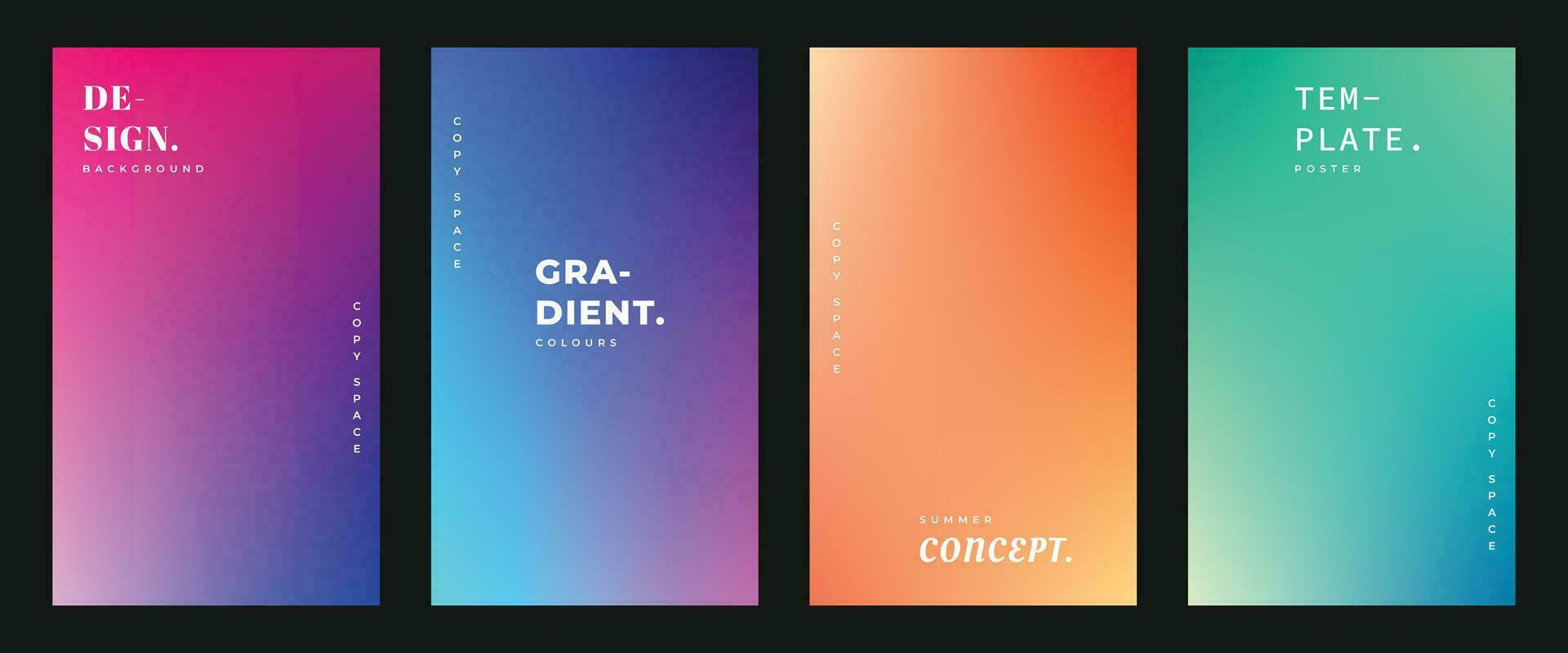 Colorful smooth gradient background template copy space set. Colour gradation backdrop design for poster, banner, brochure, leaflet, pamphlet, cover, magazine, or flyer. vector