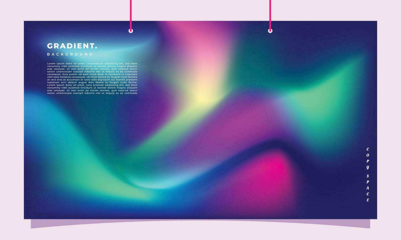 Colorful fluid gradient mesh background template copy space. Purple, blue, green, and pink backdrop design for poster, banner, landing page, magazine, cover, festival, or event. vector