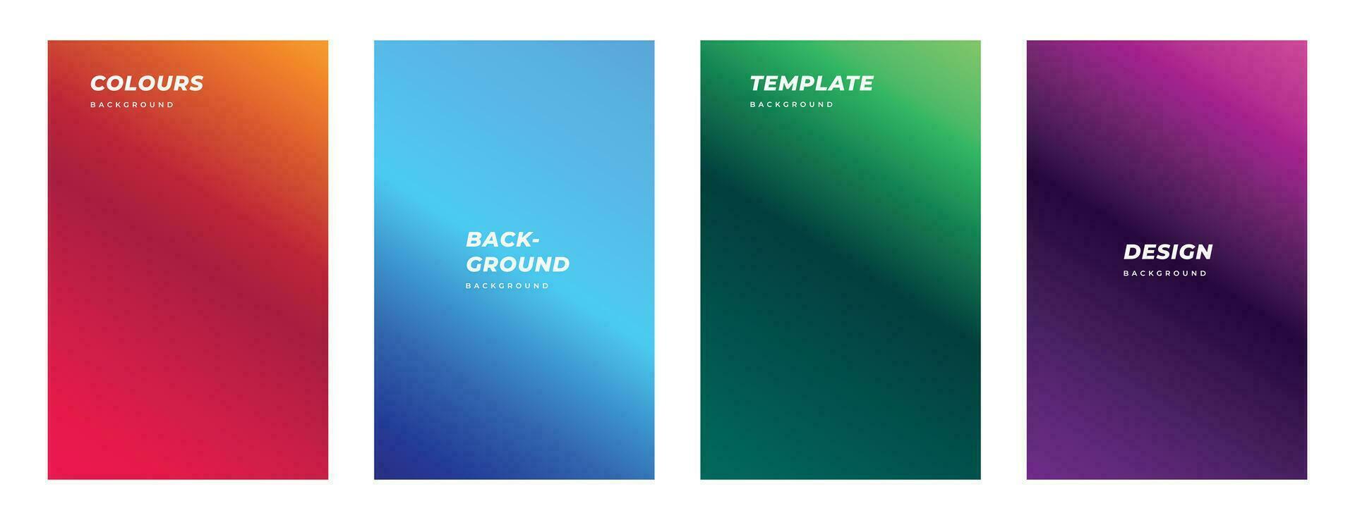 Colorful gradient background template copy space set. Vibrant colour gradation screen backdrop design for poster, banner, brochure, magazine, or cover. vector