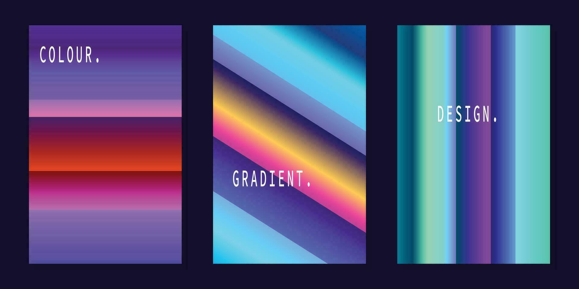 Colorful gradient background template copy space set. Vibrant colour gradation screen backdrop design for poster, banner, brochure, magazine, or cover. vector