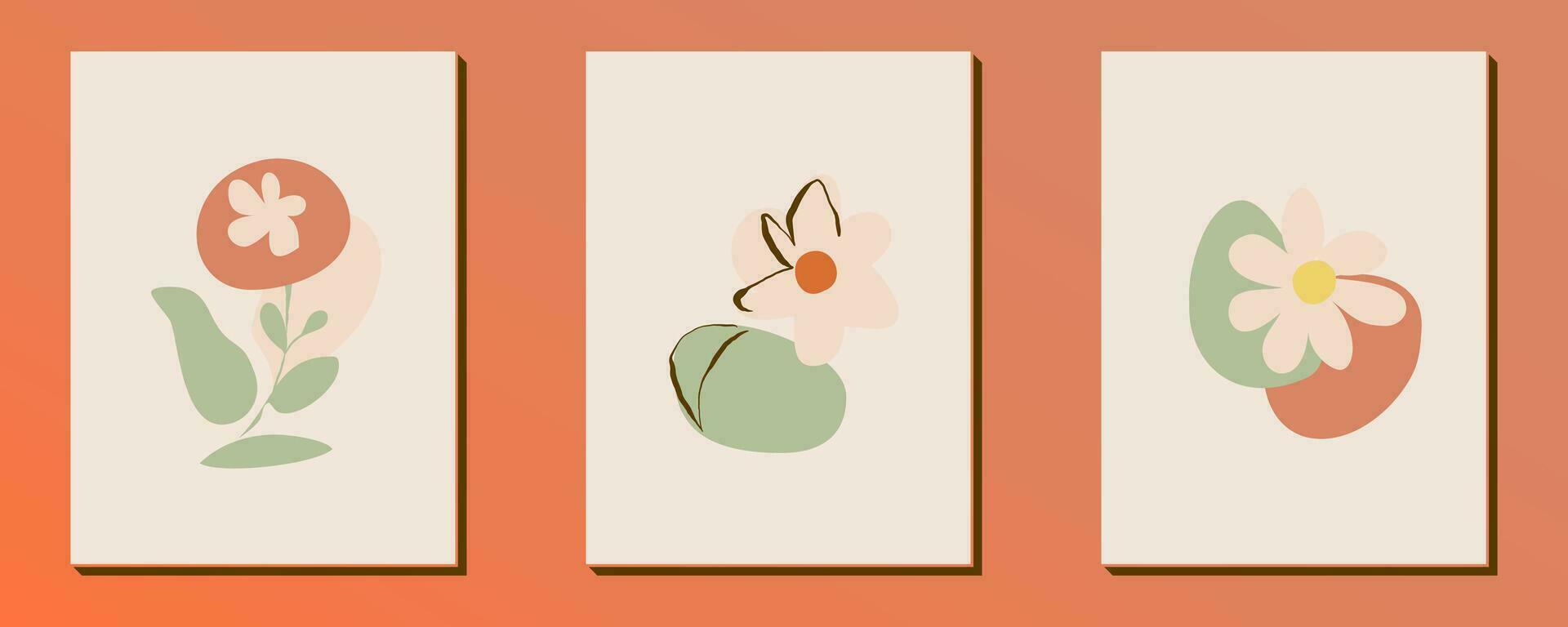 conjunto de mano dibujado retro flor forma y garabatear diseño elemento. línea Arte hojas, flores y plantas. resumen Clásico contemporáneo vector ilustración. Perfecto para póster, social medios de comunicación publicaciones, pegatina.