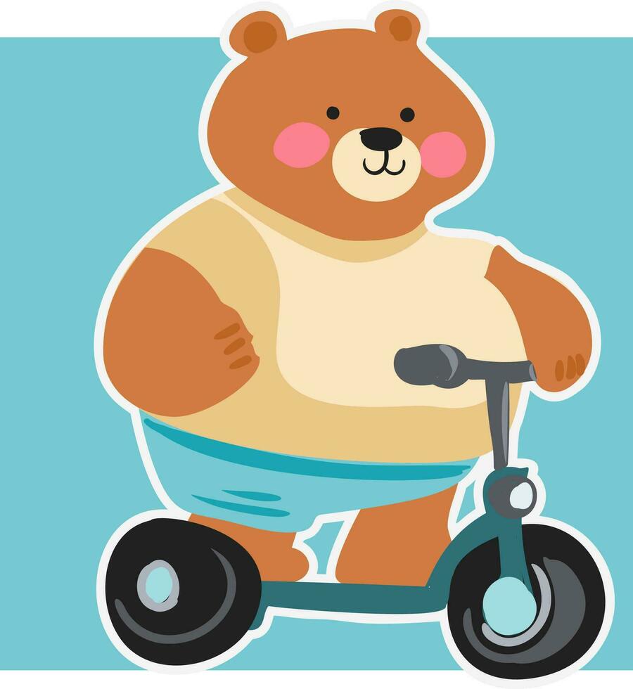 adorable osito de peluche oso en motocicleta linda oso diseño, ilustración dibujos animados personaje divertido, gráfico, Clásico Arte para niños paseo en estilo con esta divertido retro impresión. vector