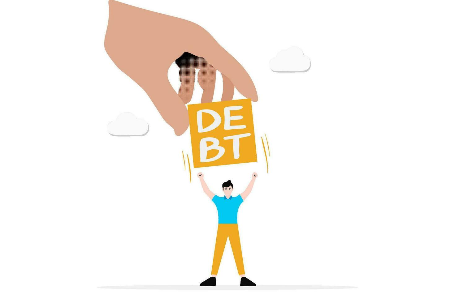 The big hand that lifted the debt burden of a young businessman vector