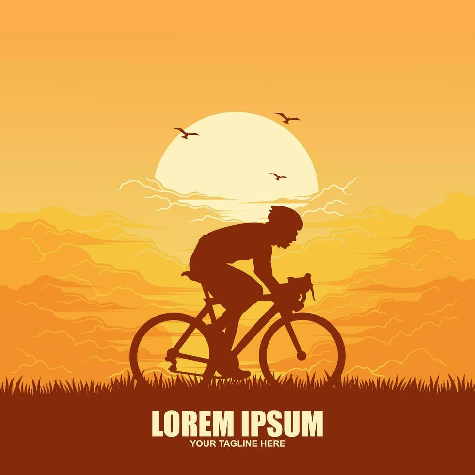 cycling race stylized symbol, outlined cyclist vector silhouette
