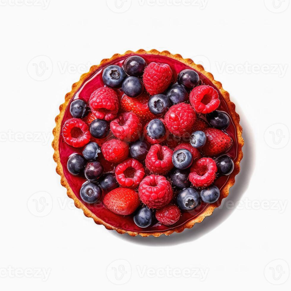 Delicious Mixed Berry Tart isolated on white background, photo