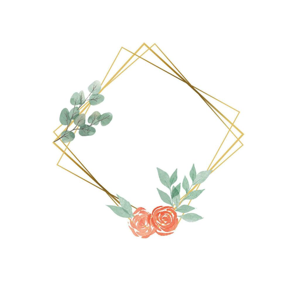 floral flowers decoration frame with golden border vector