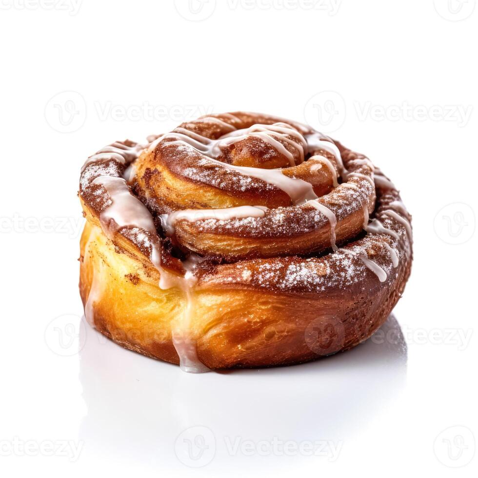 Delicious cinnamon rolls buns isolated on white background, photo