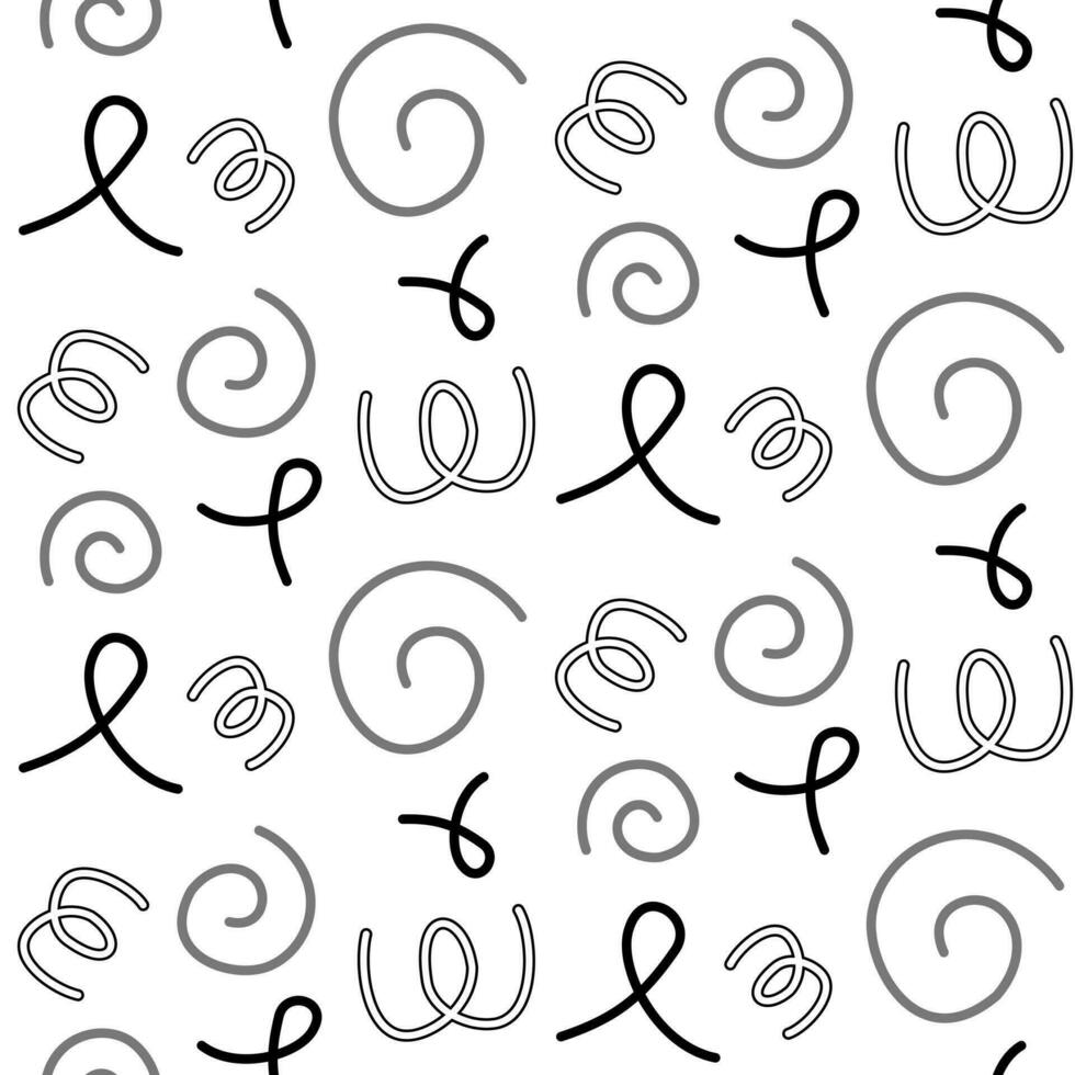 Vector black and white seamless pettern with squiggles in the style of the 90s.