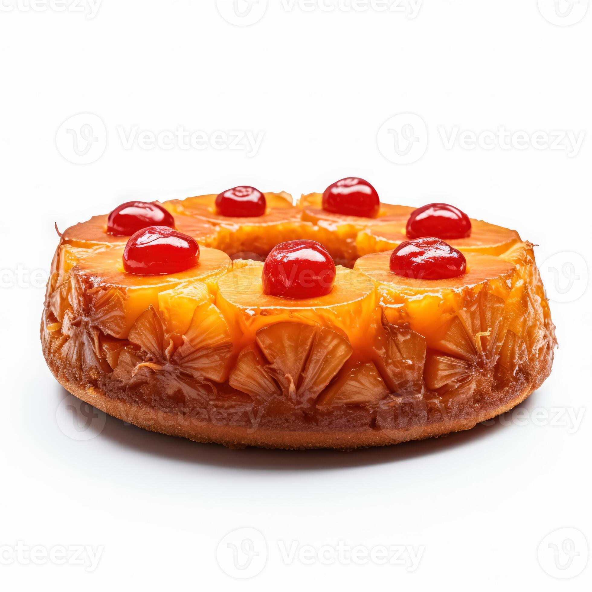 Delicious Pineapple UpsideDown Cake isolated on white background