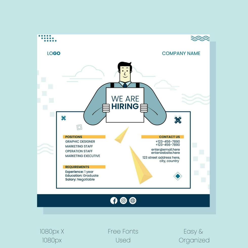 We are hiring job position social media post. Flat vector Design for web, apps and many more