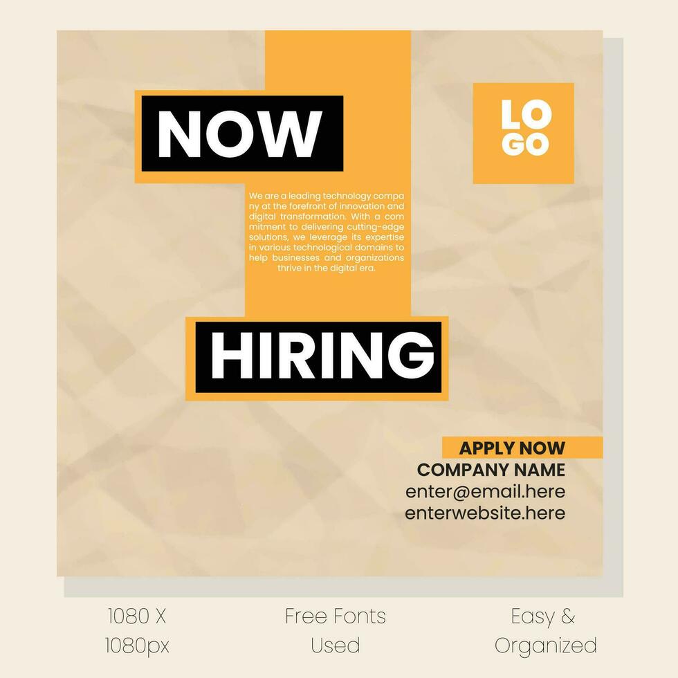 We are hiring job position social media post. Flat vector Design for web, apps and many more