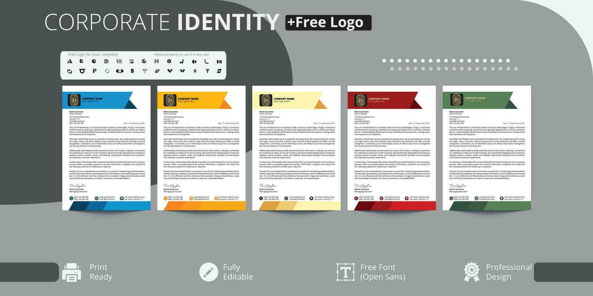 Free Professional Letterhead with Logo design for business vector