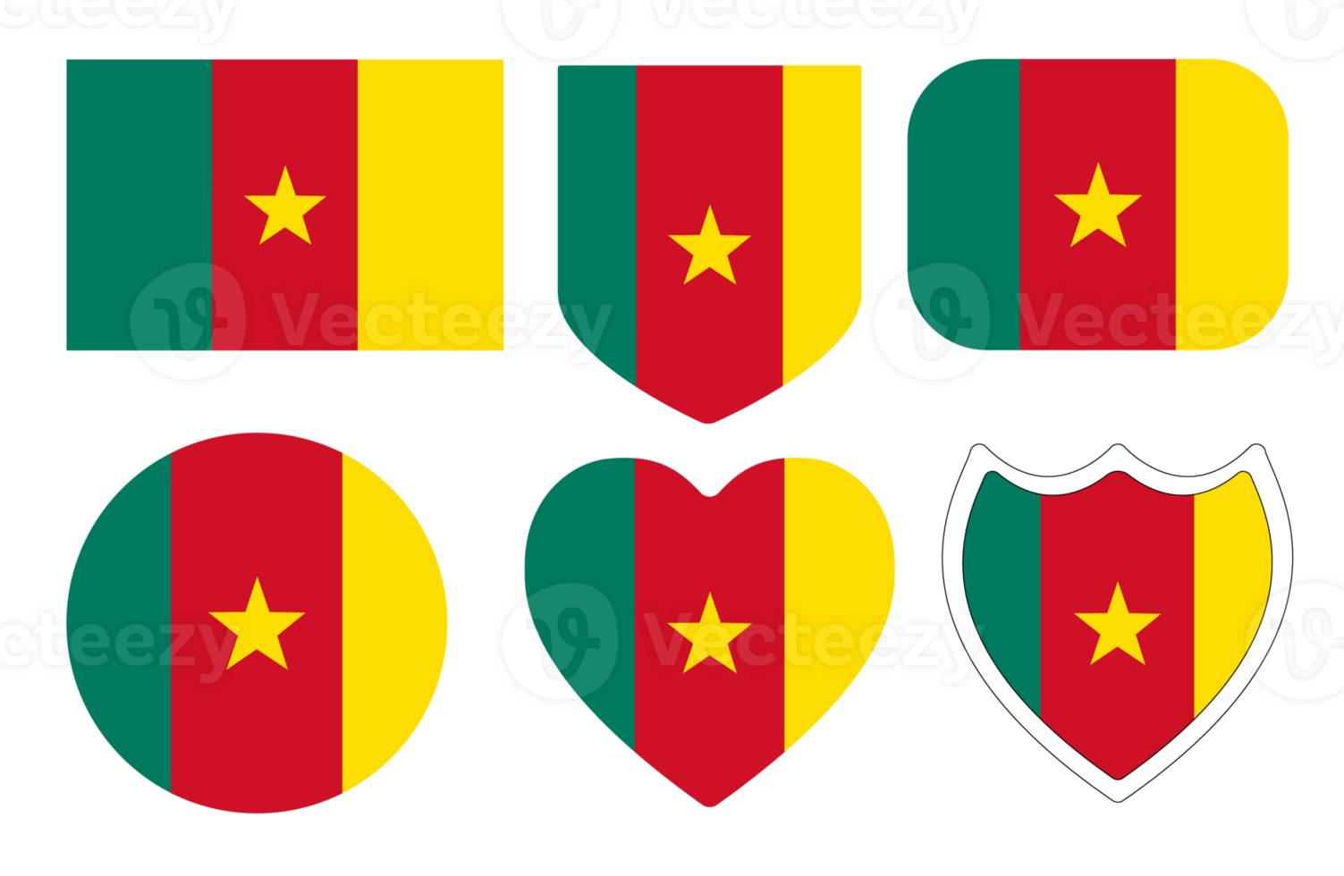 Flag of Cameroon in design shape set. Cameroon flag in design shape set png
