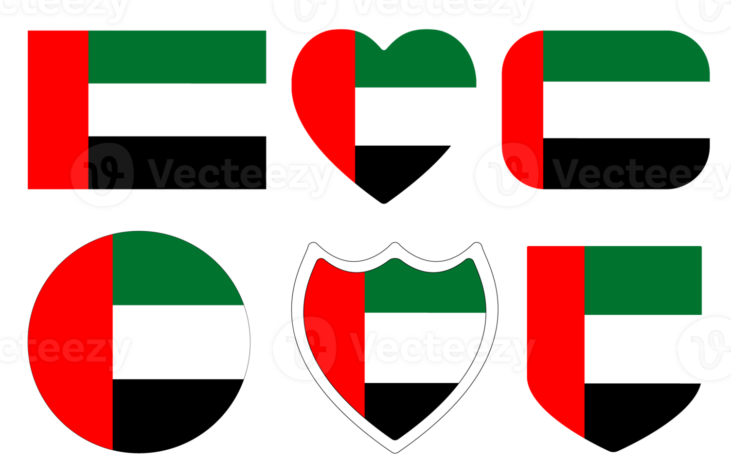 Arab Emirates Flag set. United Arab Emirates Flag in shape design set. png