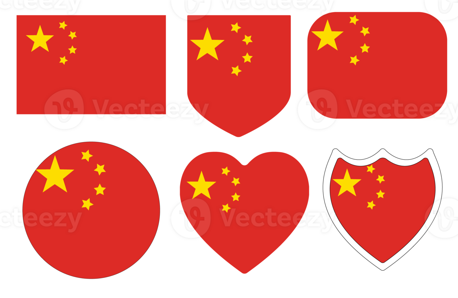 Chinese flag in design shape set. Flag of China in design shape set png
