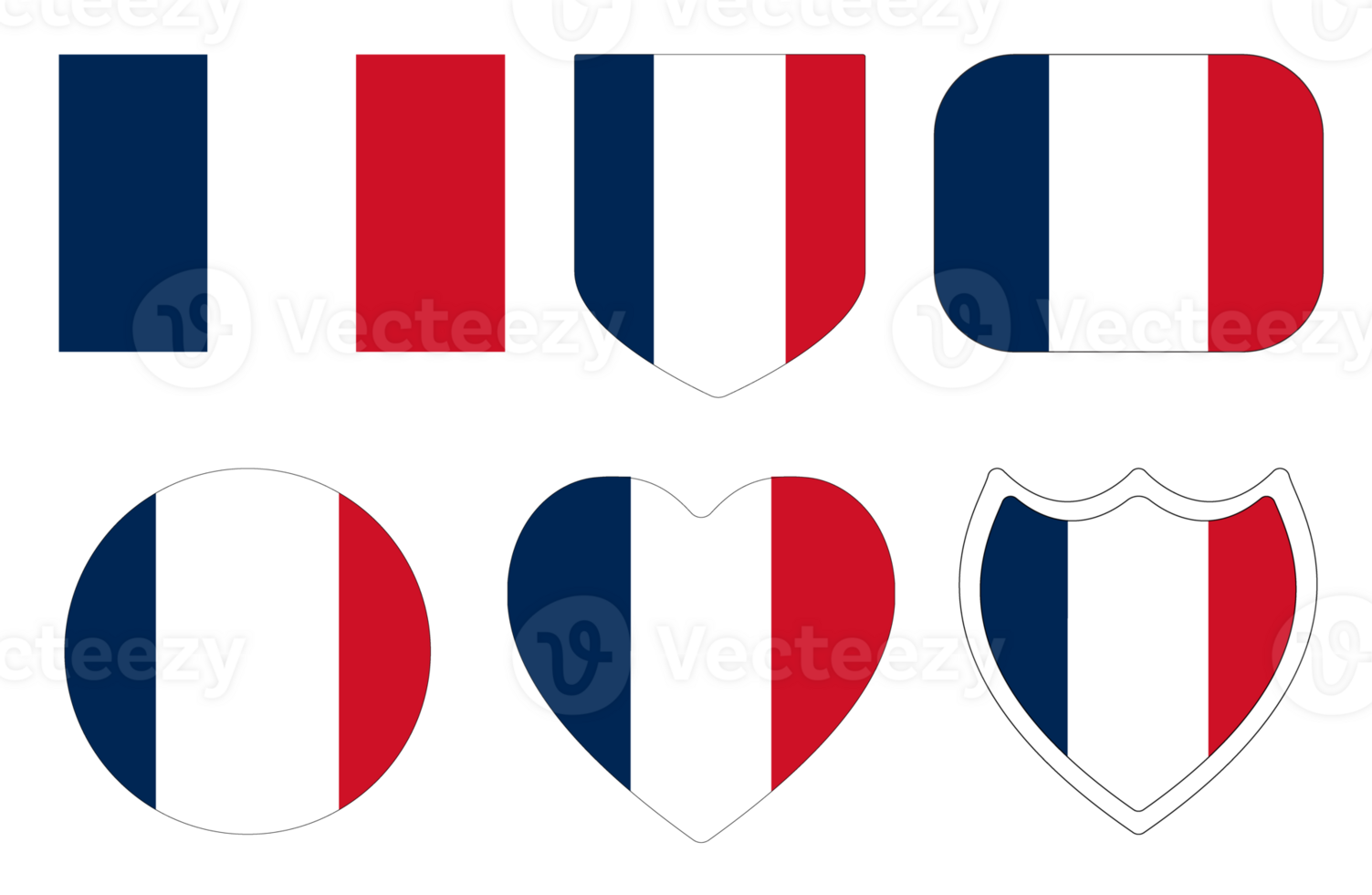 French flag set. Flag of France in design shape set png
