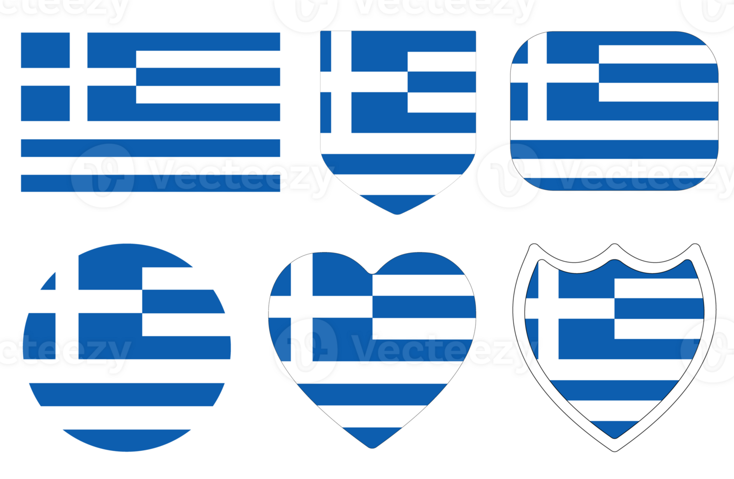 Greek flag in design shape set. Flag of Greece in design shape set png