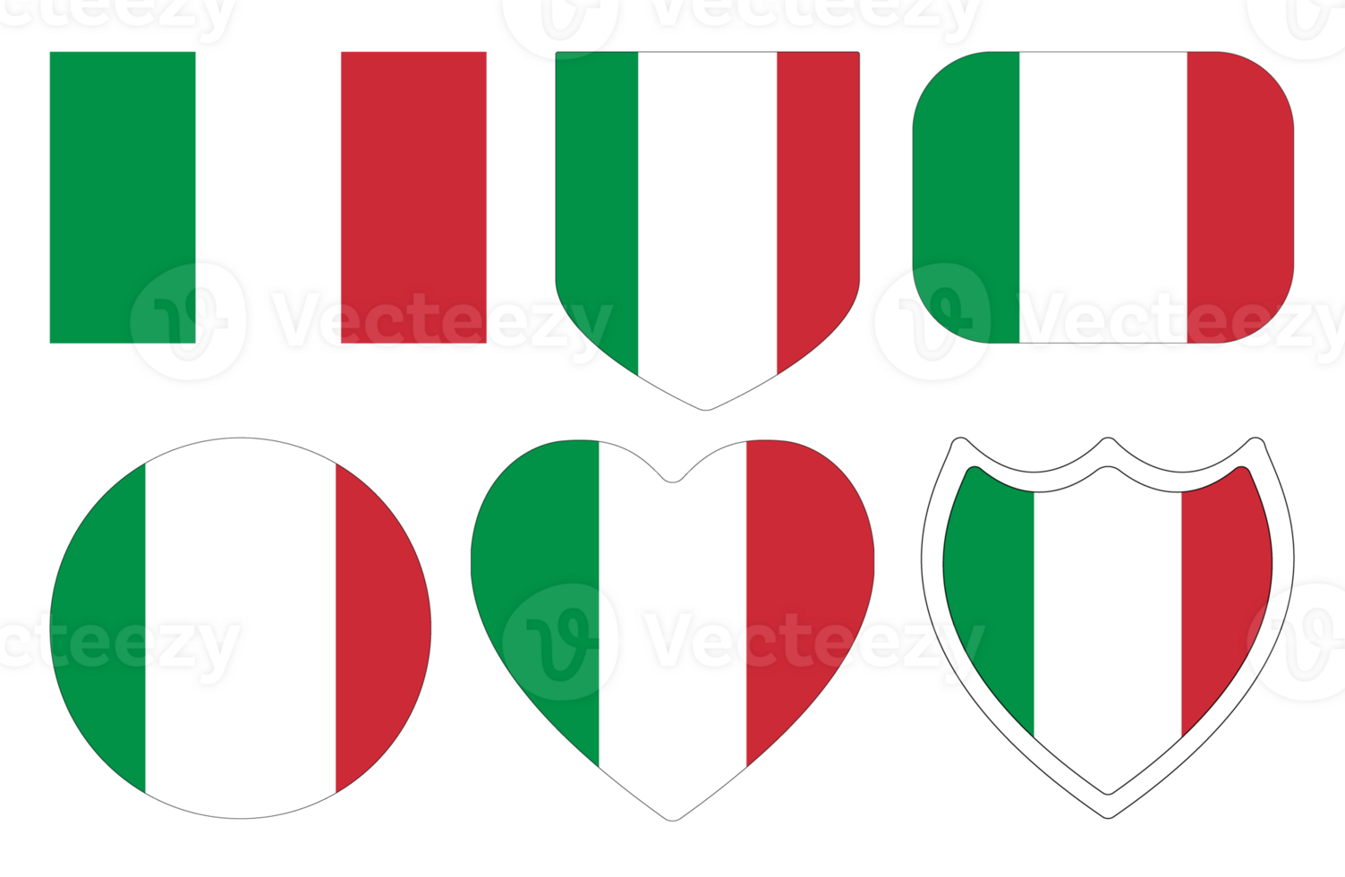 Italian flag in design shape set. Flag of Italy in design shape set png
