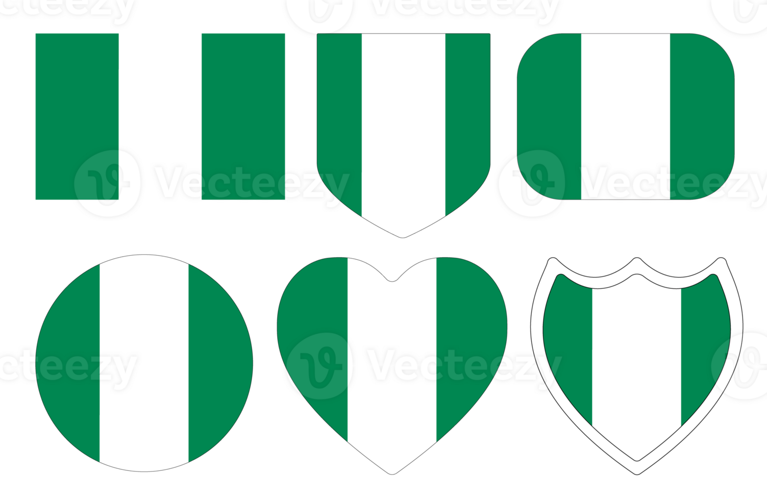 Nigerian flag in design shape set. Flag of Nigeria in design shape set png