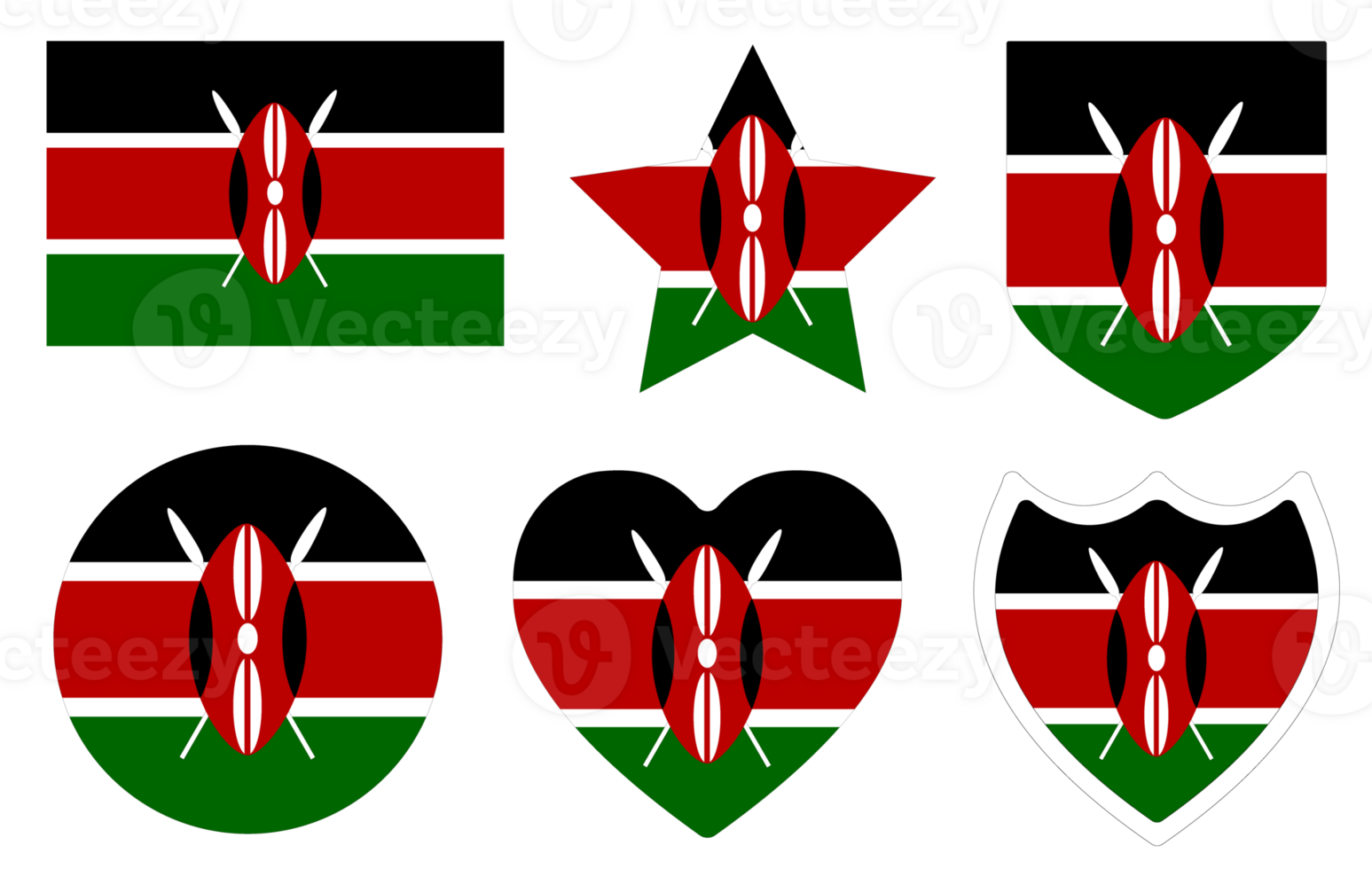 Kenya flag shape set. Flag of Kenya shape set. png