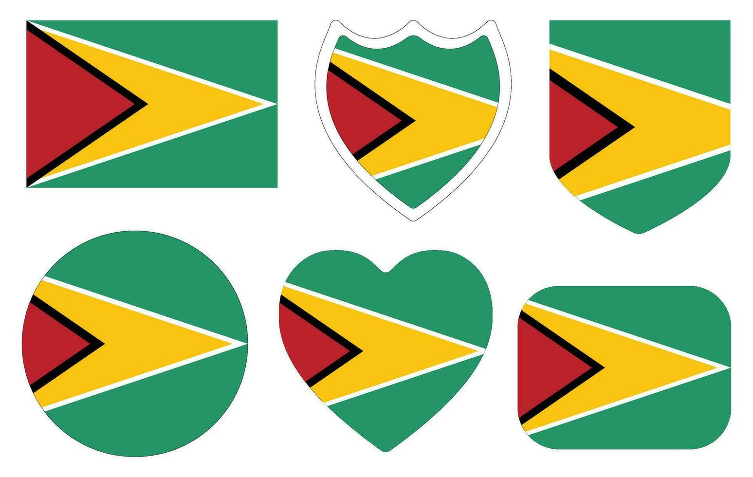 Guyana flag set. Flag of Guyana design shape set vector