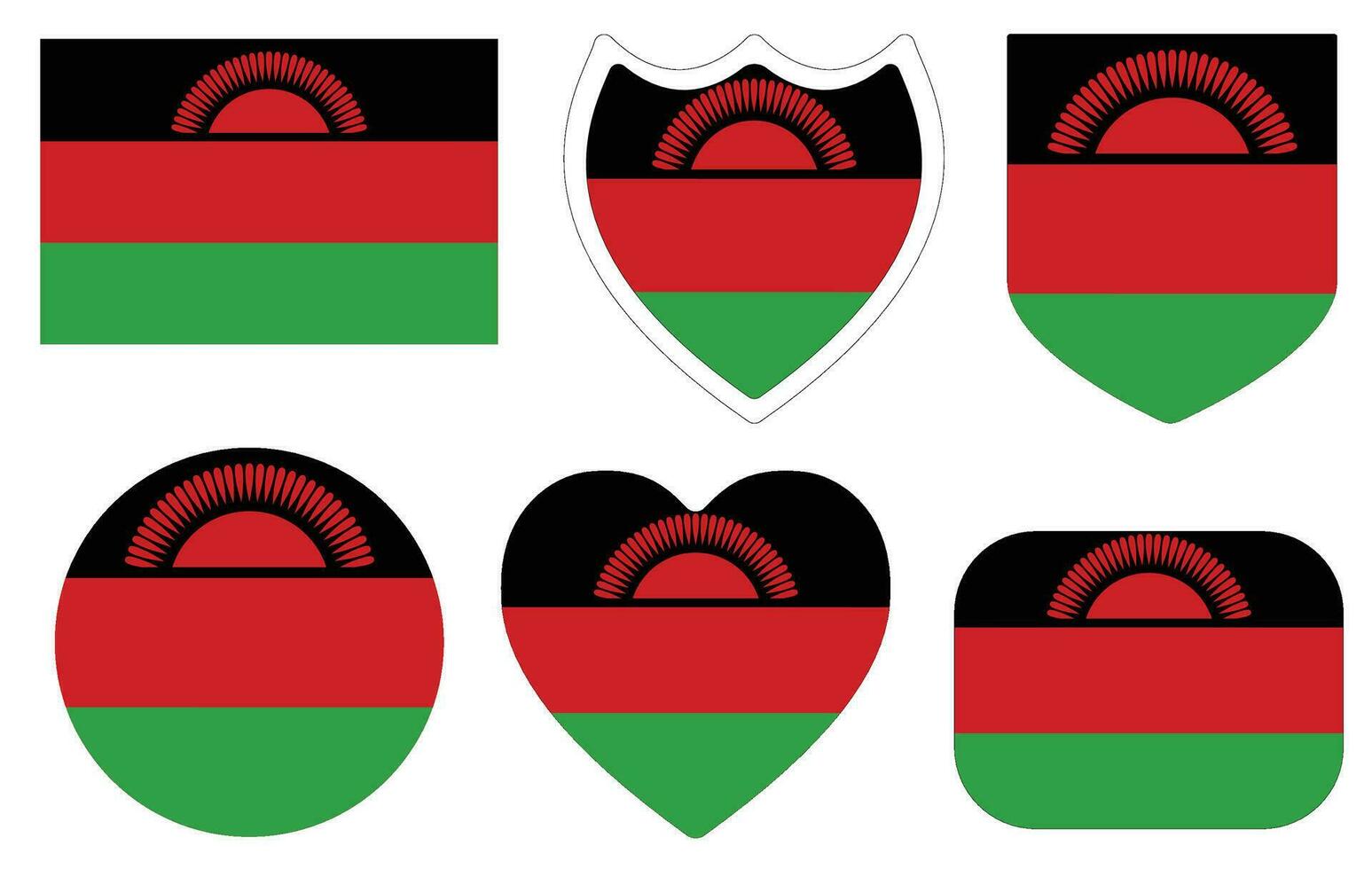 Flag of Malawi design shape set. Malawi flag shape set vector