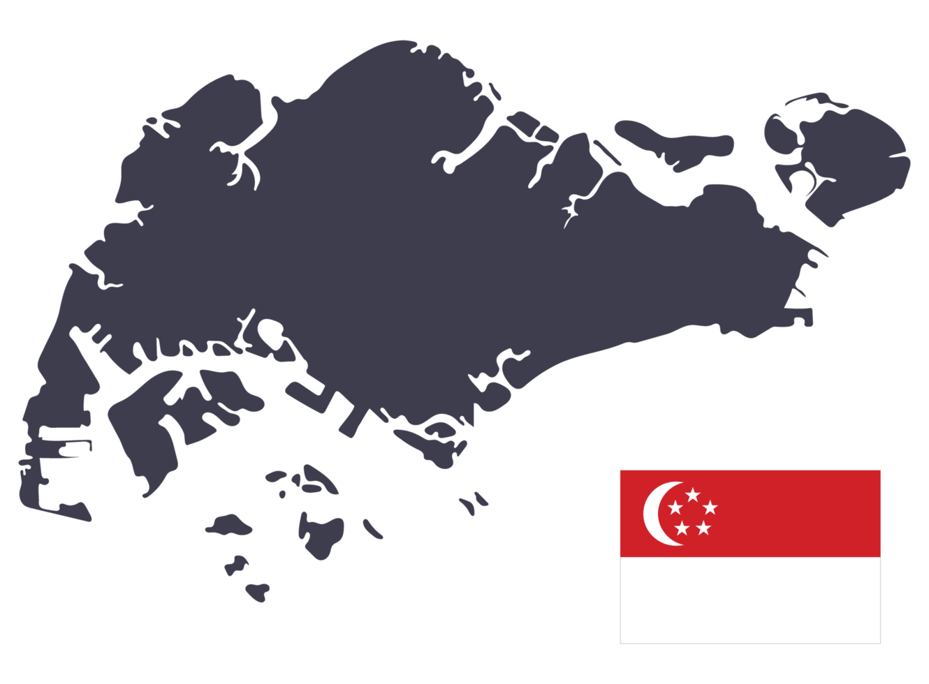 Singapore kaart met Singapore vlag png