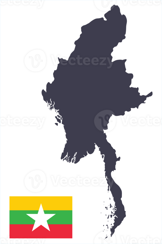 Myanmar map with Myanmar flag png